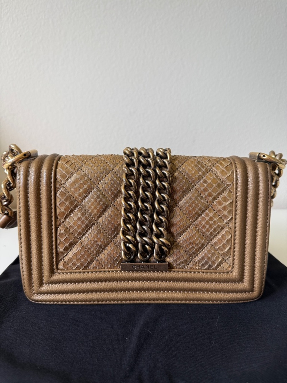 CHANEL Bronze Quilted Boy Flap Shoulder Bag with Chain - Picture 5 of 12